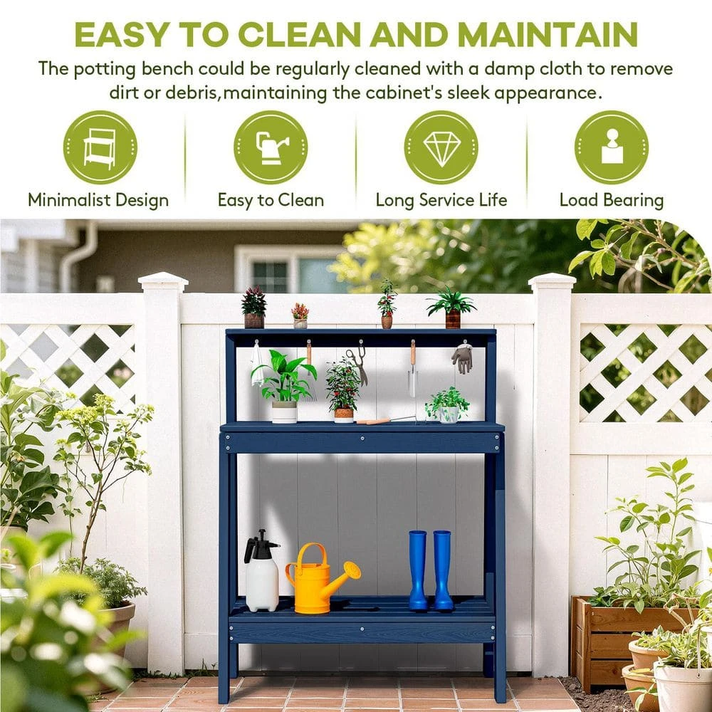 45.5 In. H X 34.8 In. W X 17.7 In. D Navy Blue HDPE Potting Bench Table, Multi-Purpose Plant And Storage Shelf 8 45.5 In. H X 34.8 In. W X 17.7 In. D Navy Blue HDPE Potting Bench Table, Multi-Purpose Plant And Storage Shelf - Image 8