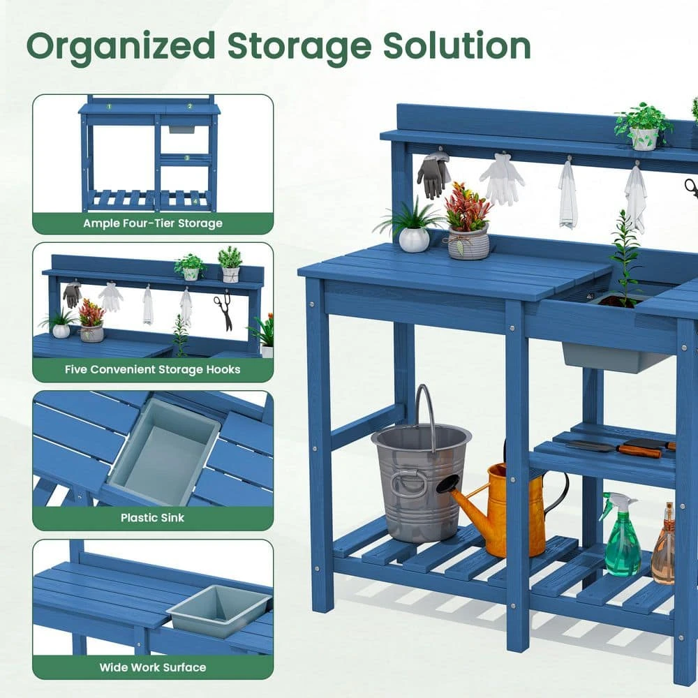 40.94 In. W X 47.24 In. H Navy Blue HDPE Weather-Resistant Garden Potting Bench Table With Storage Shelf 4 40.94 In. W X 47.24 In. H Navy Blue HDPE Weather-Resistant Garden Potting Bench Table With Storage Shelf - Image 4