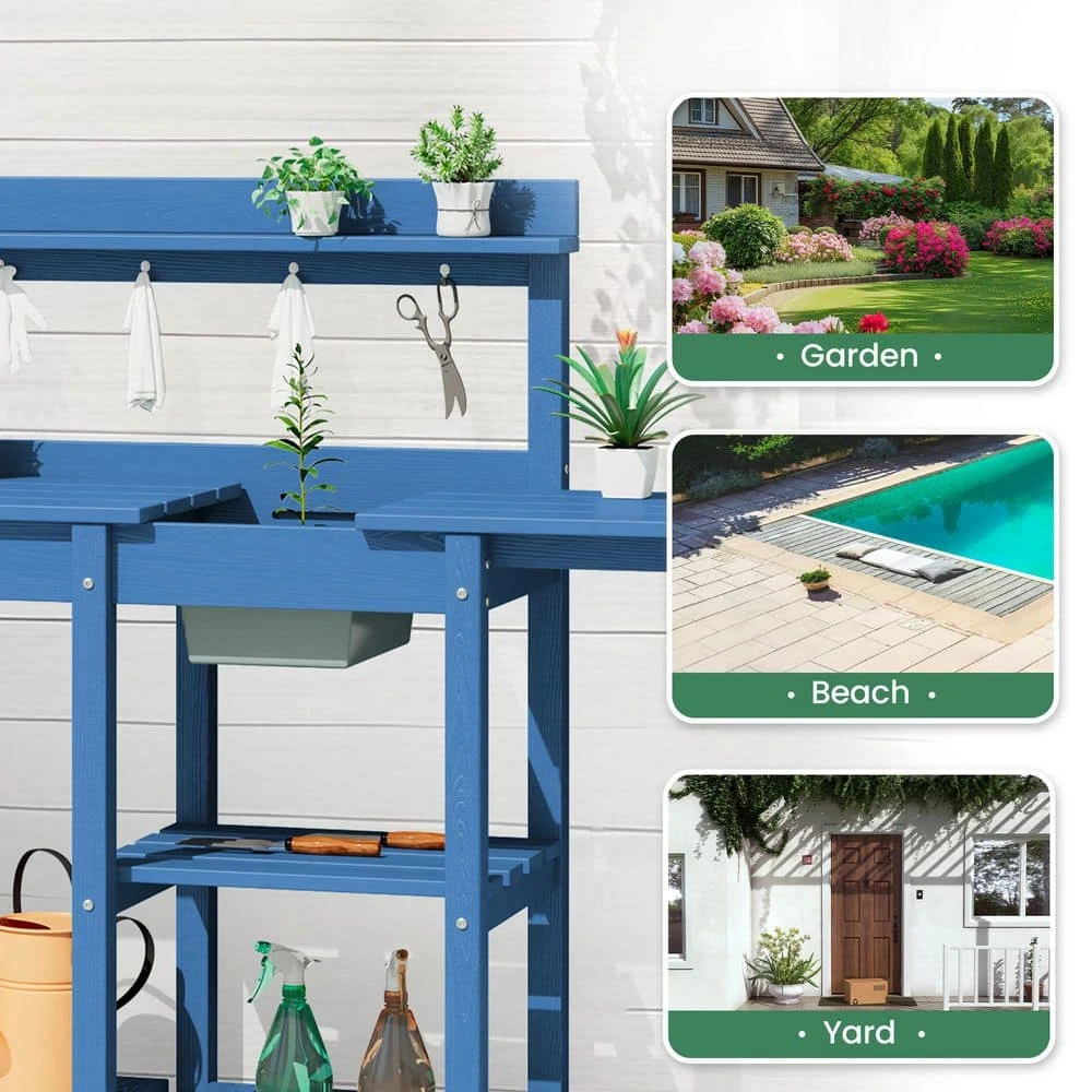 40.94 In. W X 47.24 In. H Navy Blue HDPE Weather-Resistant Garden Potting Bench Table With Storage Shelf 5 40.94 In. W X 47.24 In. H Navy Blue HDPE Weather-Resistant Garden Potting Bench Table With Storage Shelf - Image 5
