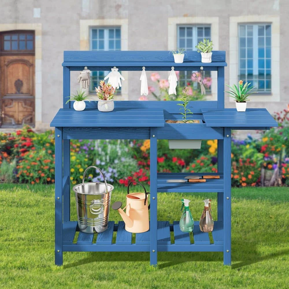 40.94 In. W X 47.24 In. H Navy Blue HDPE Weather-Resistant Garden Potting Bench Table With Storage Shelf 1 40.94 In. W X 47.24 In. H Navy Blue HDPE Weather-Resistant Garden Potting Bench Table With Storage Shelf
