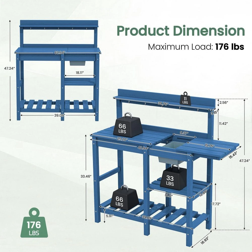 40.94 In. W X 47.24 In. H Navy Blue HDPE Weather-Resistant Garden Potting Bench Table With Storage Shelf 7 40.94 In. W X 47.24 In. H Navy Blue HDPE Weather-Resistant Garden Potting Bench Table With Storage Shelf - Image 7