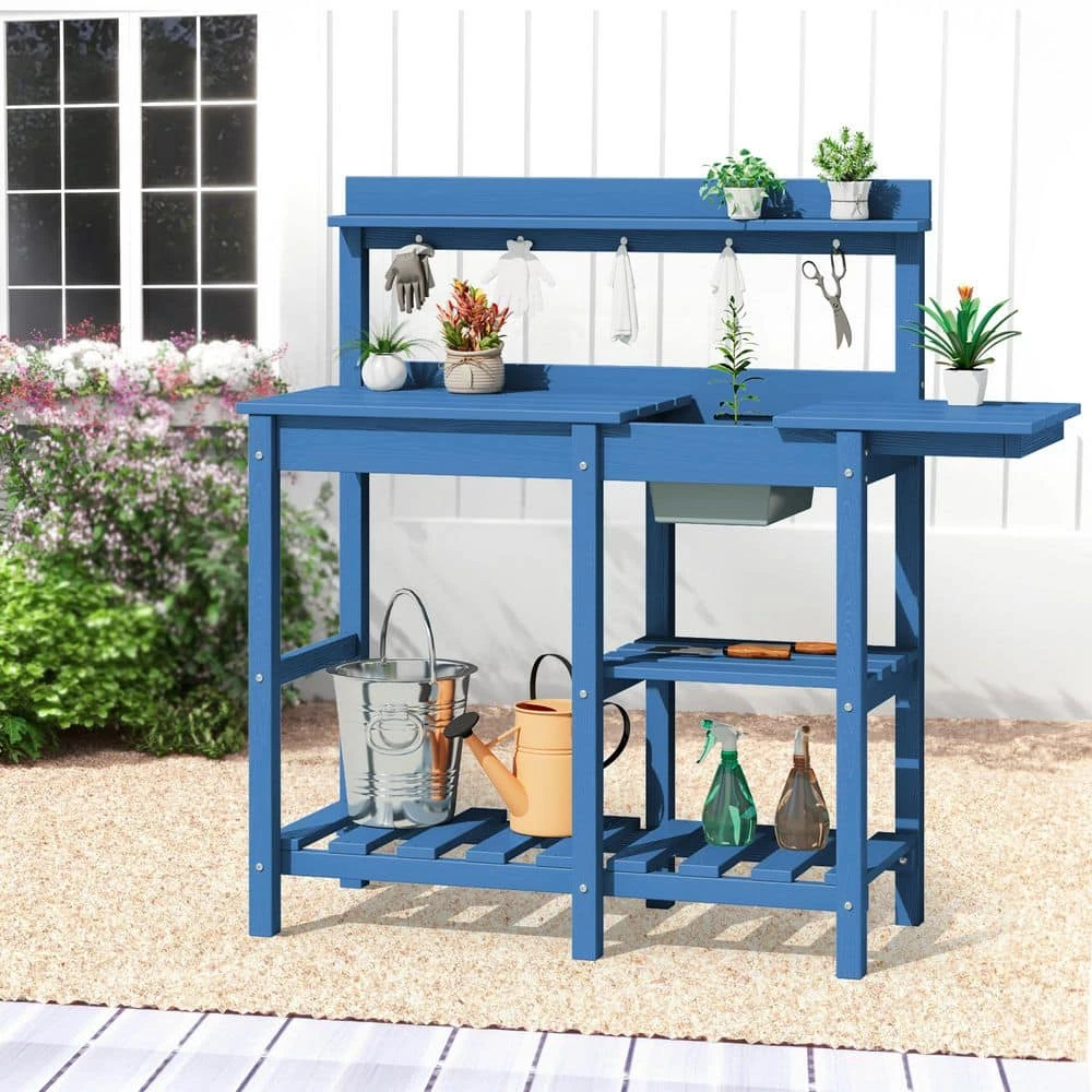 40.94 In. W X 47.24 In. H Navy Blue HDPE Weather-Resistant Garden Potting Bench Table With Storage Shelf 2 40.94 In. W X 47.24 In. H Navy Blue HDPE Weather-Resistant Garden Potting Bench Table With Storage Shelf - Image 2