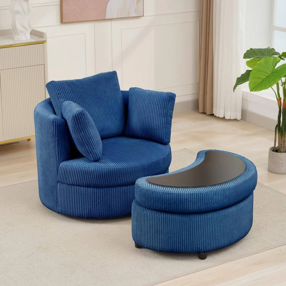 Modern Navy Corduroy Accent Armchair With Pillows And Storage Ottoman 5 Modern Navy Corduroy Accent Armchair With Pillows And Storage Ottoman - Image 5