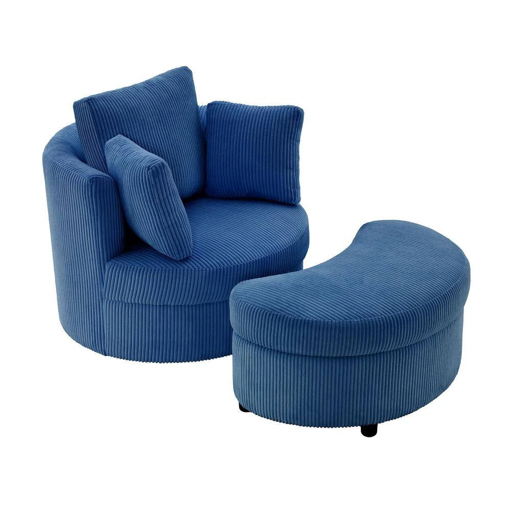 Modern Navy Corduroy Accent Armchair With Pillows And Storage Ottoman 8 Modern Navy Corduroy Accent Armchair With Pillows And Storage Ottoman - Image 8