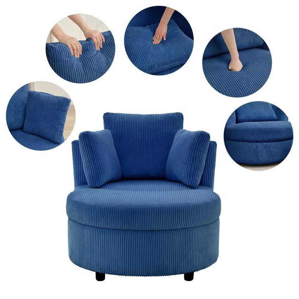 Modern Navy Corduroy Accent Armchair With Pillows And Storage Ottoman 6 Modern Navy Corduroy Accent Armchair With Pillows And Storage Ottoman - Image 6