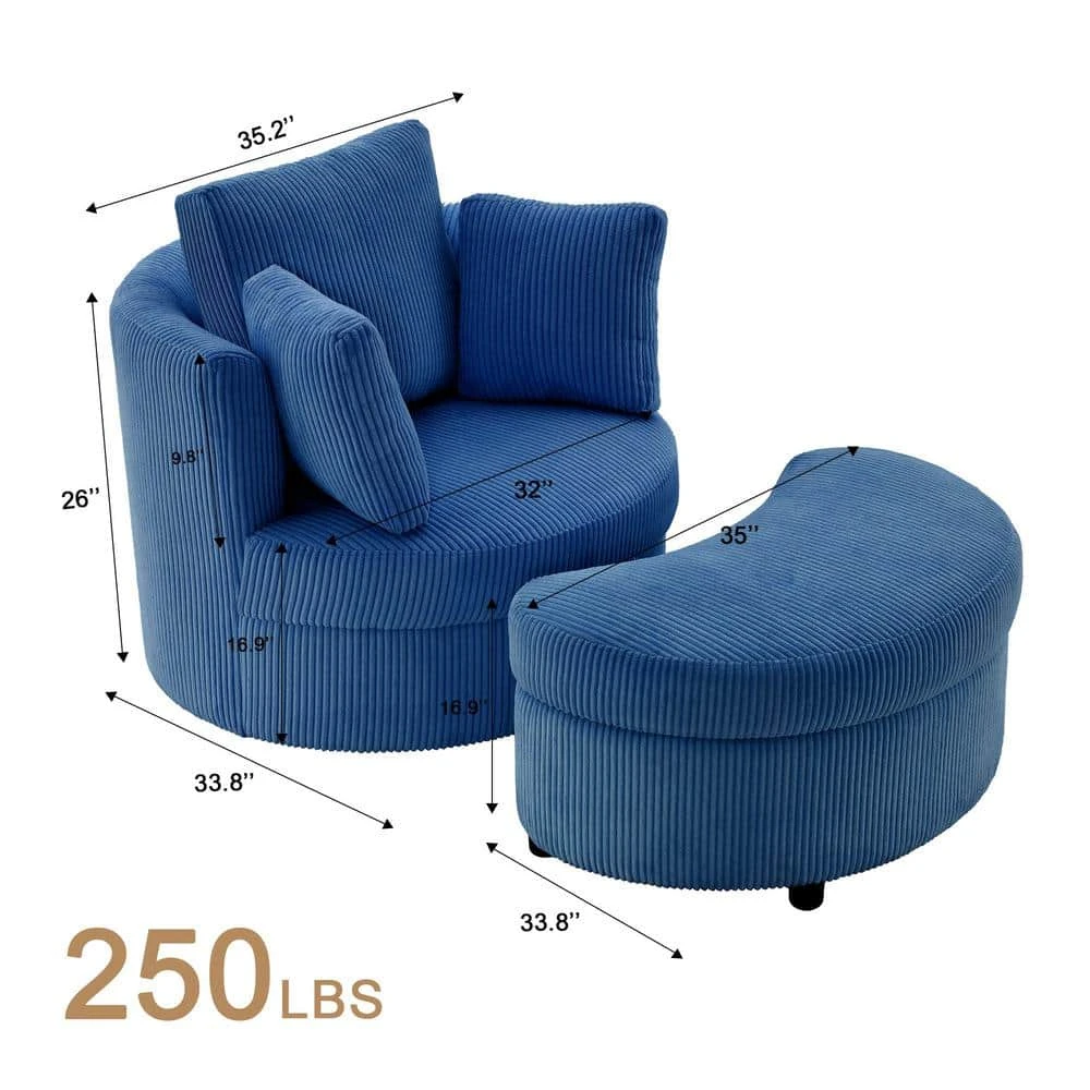 Modern Navy Corduroy Accent Armchair With Pillows And Storage Ottoman 2 Modern Navy Corduroy Accent Armchair With Pillows And Storage Ottoman - Image 2