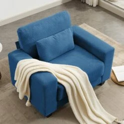 Modern Navy Corduroy Enlarged Seat Accent Armchair With Pillow For Living -More Furniture Store navy jearey accent chairs dxrjysfy navy 31 1000