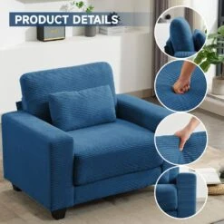 Modern Navy Corduroy Enlarged Seat Accent Armchair With Pillow For Living -More Furniture Store navy jearey accent chairs dxrjysfy navy 4f 1000