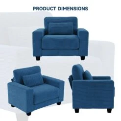 Modern Navy Corduroy Enlarged Seat Accent Armchair With Pillow For Living -More Furniture Store navy jearey accent chairs dxrjysfy navy c3 1000