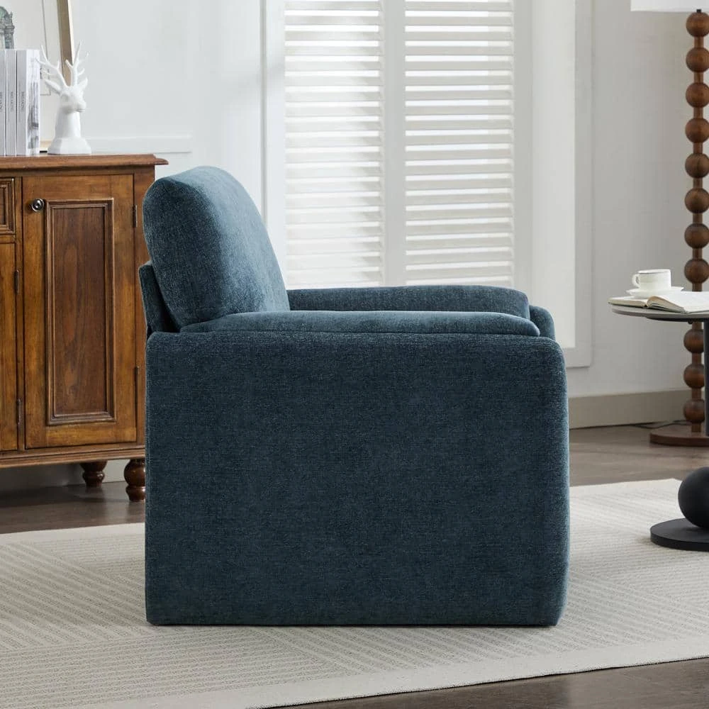 Modern Navy Chenille Oversized Wood Accent Outdoor And Indoor Lounge Chair With Armrest Cushion For Living Room 4 Modern Navy Chenille Oversized Wood Accent Outdoor And Indoor Lounge Chair With Armrest Cushion For Living Room - Image 4