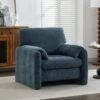 Modern Navy Chenille Oversized Wood Accent Outdoor And Indoor Lounge Chair With Armrest Cushion For Living Room