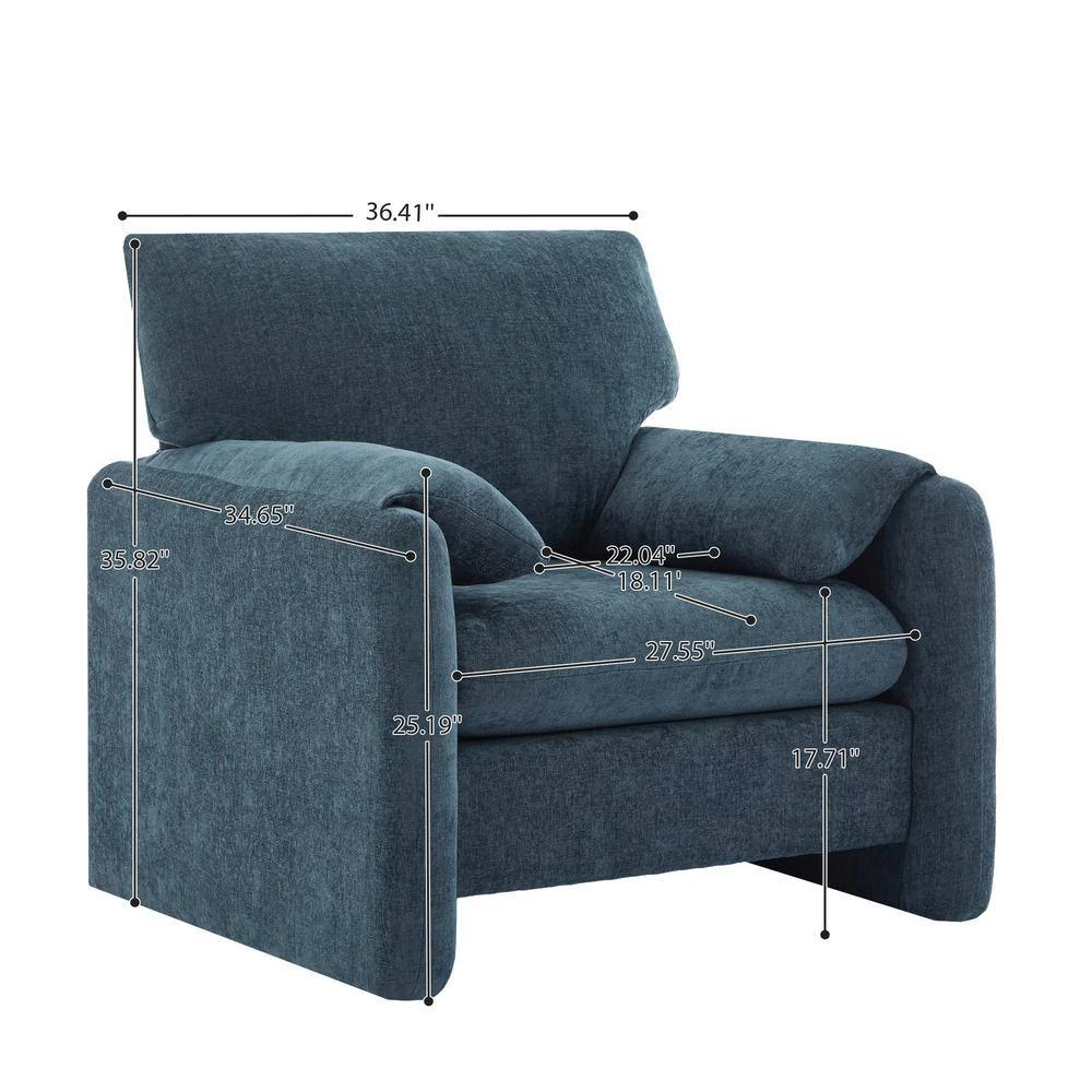 Modern Navy Chenille Oversized Wood Accent Outdoor And Indoor Lounge Chair With Armrest Cushion For Living Room 2 Modern Navy Chenille Oversized Wood Accent Outdoor And Indoor Lounge Chair With Armrest Cushion For Living Room - Image 2