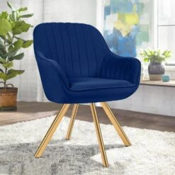 24 In. Modern Navy Fabric Swivel Arm Chair With Metal Legs -More Furniture Store navy jearey accent chairs e21zy hd ny fa 1000