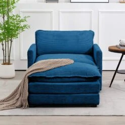 Modern Navy Corduroy Accent Armchair With Ottoman For Living -More Furniture Store navy jearey accent chairs e46sf 1 ny 31 1000