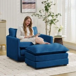 Modern Navy Corduroy Accent Armchair With Ottoman For Living -More Furniture Store navy jearey accent chairs e46sf 1 ny c3 1000