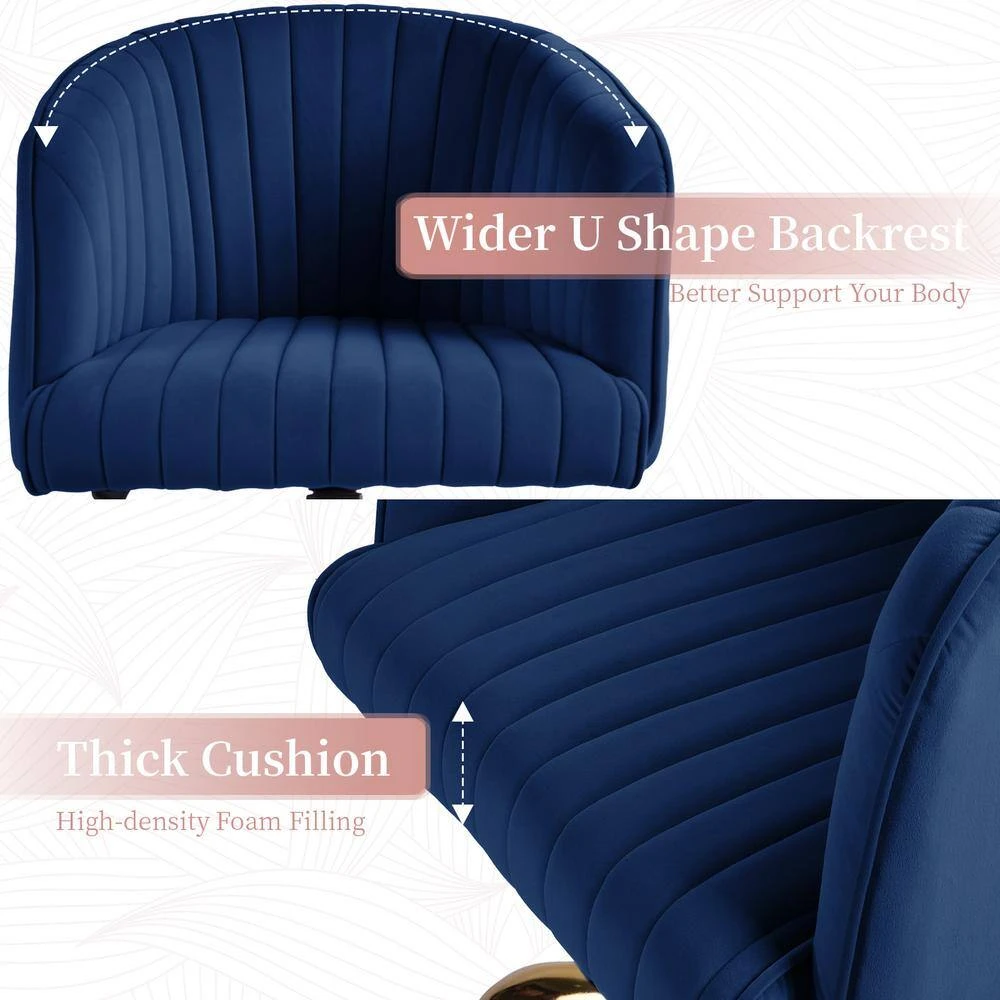 Modern Navy Velvet Height Adjustable Office Desk Chair With Upholstered Back For Home Office Bedroom Study 5 Modern Navy Velvet Height Adjustable Office Desk Chair With Upholstered Back For Home Office Bedroom Study - Image 5