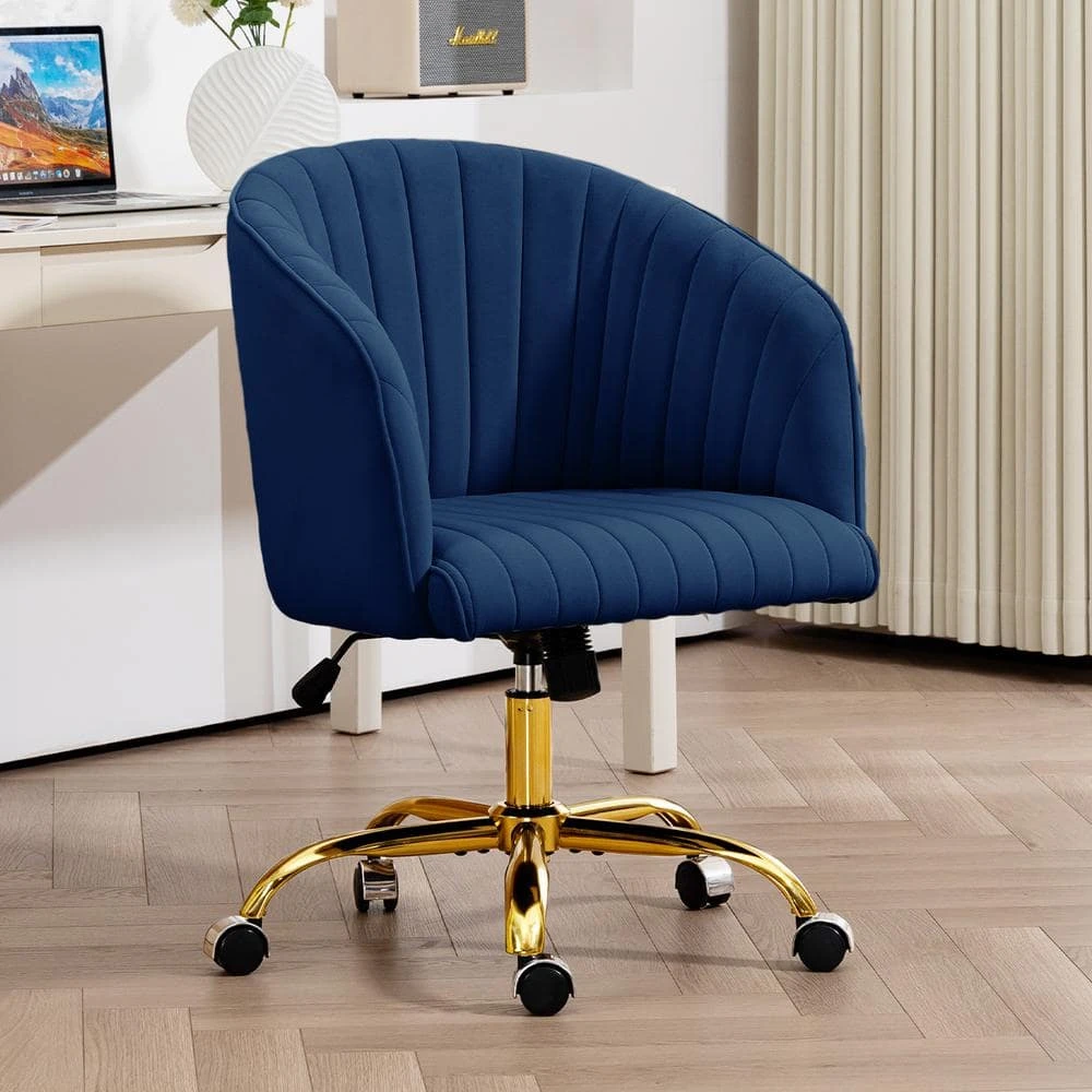 Modern Navy Velvet Height Adjustable Office Desk Chair With Upholstered Back For Home Office Bedroom Study 8 Modern Navy Velvet Height Adjustable Office Desk Chair With Upholstered Back For Home Office Bedroom Study - Image 8