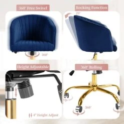 Modern Navy Velvet Height Adjustable Office Desk Chair With Upholstered Back For Home Office Bedroom Study 11 Modern Navy Velvet Height Adjustable Office Desk Chair With Upholstered Back For Home Office Bedroom Study -More Furniture Store navy jearey accent chairs kwhf navy 4f 1000