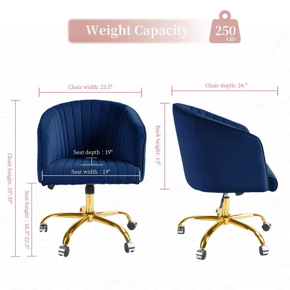 Modern Navy Velvet Height Adjustable Office Desk Chair With Upholstered Back For Home Office Bedroom Study 2 Modern Navy Velvet Height Adjustable Office Desk Chair With Upholstered Back For Home Office Bedroom Study - Image 2