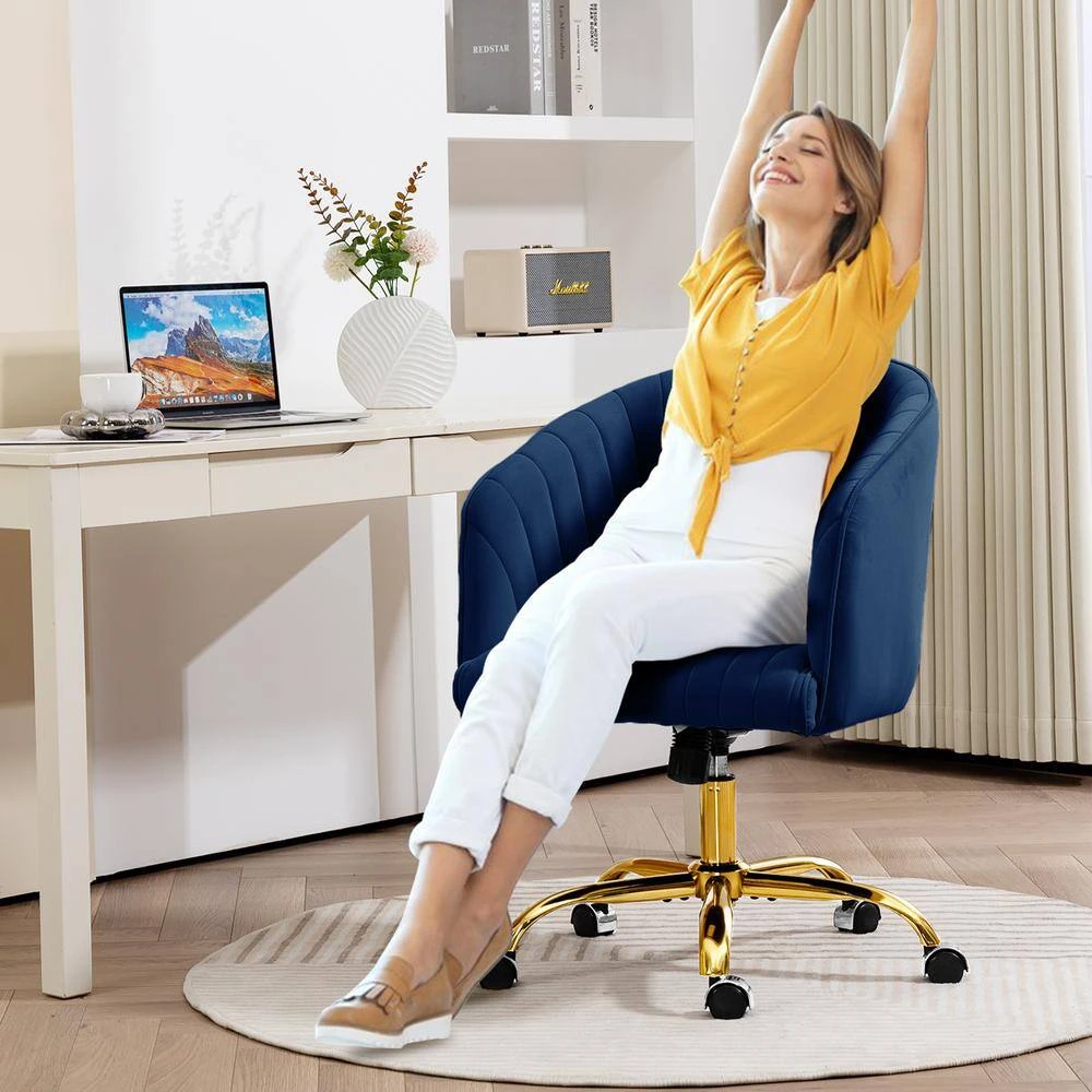 Modern Navy Velvet Height Adjustable Office Desk Chair With Upholstered Back For Home Office Bedroom Study 7 Modern Navy Velvet Height Adjustable Office Desk Chair With Upholstered Back For Home Office Bedroom Study - Image 7