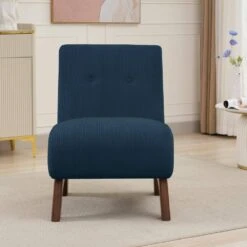 Modern Corduroy Solid Wood Navy Lounge Armless Chair -More Furniture Store navy jearey accent chairs xtdxr navy 1f 1000
