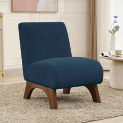 Modern Corduroy Solid Wood Navy Lounge Armless Chair -More Furniture Store navy jearey accent chairs xtdxr navy 31 1000