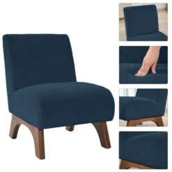 Modern Corduroy Solid Wood Navy Lounge Armless Chair -More Furniture Store navy jearey accent chairs xtdxr navy c3 1000