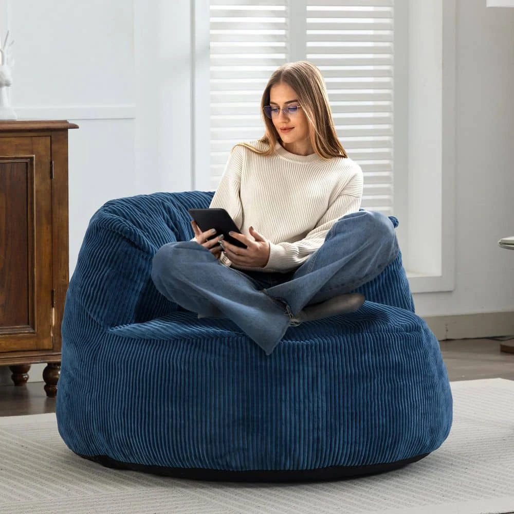 Modern Corduroy Polyester Medium Memory Foam Navy Backrest Style Bean Bag 9 Modern Corduroy Polyester Medium Memory Foam Navy Backrest Style Bean Bag - Image 9