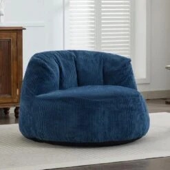 Modern Corduroy Polyester Medium Memory Foam Navy Backrest Style Bean Bag