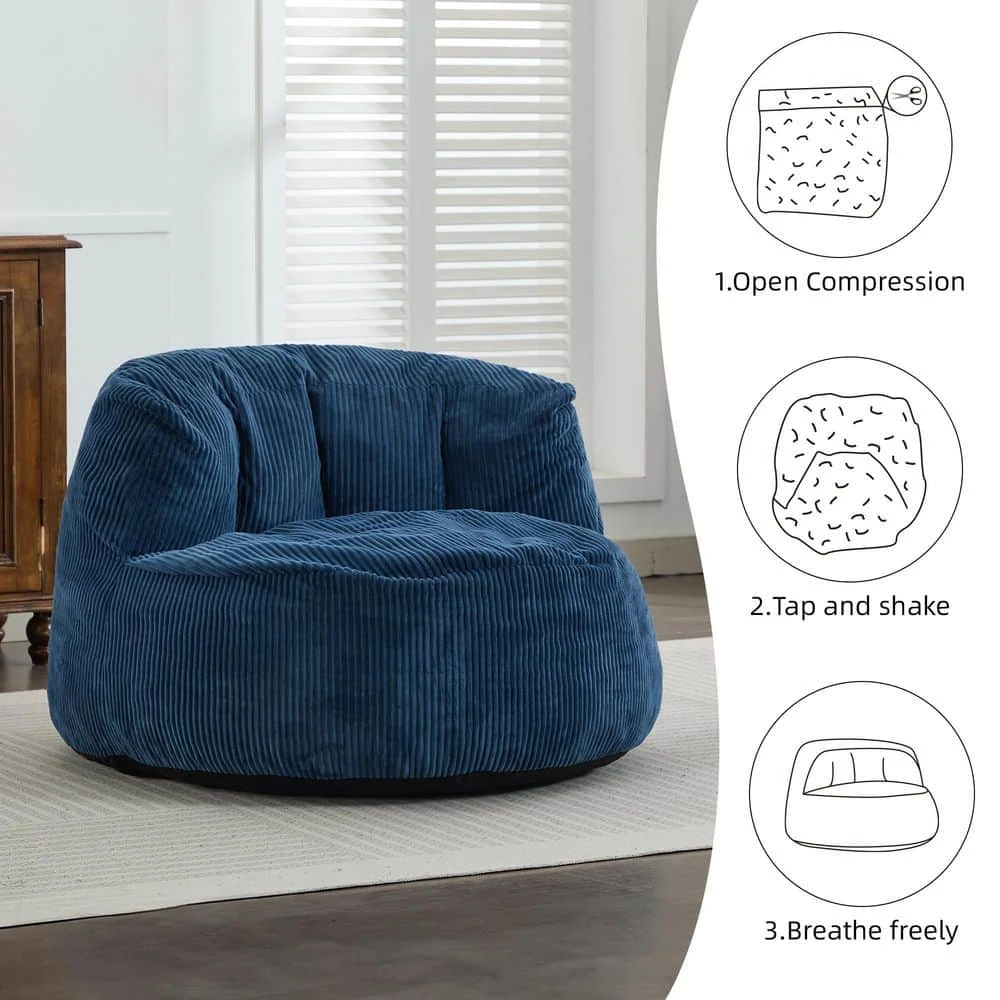 Modern Corduroy Polyester Medium Memory Foam Navy Backrest Style Bean Bag 3 Modern Corduroy Polyester Medium Memory Foam Navy Backrest Style Bean Bag - Image 3