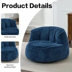 Corduroy Polyester Medium Memory Foam Navy Backrest Style Bean Bag 12 Corduroy Polyester Medium Memory Foam Navy Backrest Style Bean Bag -More Furniture Store navy jearey bean bag chairs xty hd 2 khaki 1f 1000