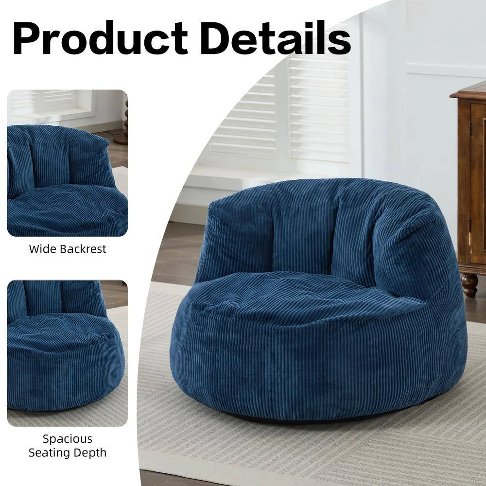 Corduroy Polyester Medium Memory Foam Navy Backrest Style Bean Bag 5 Corduroy Polyester Medium Memory Foam Navy Backrest Style Bean Bag - Image 5
