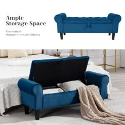 48.43 In. W X 17.72 In. D X 19.29 In. H Navy Tufted Brushed Velvet Armed Storage Bedroom Bench With Rubberwood Legs 15 48.43 In. W X 17.72 In. D X 19.29 In. H Navy Tufted Brushed Velvet Armed Storage Bedroom Bench With Rubberwood Legs -More Furniture Store navy jearey bedroom benches e92cwd hd ny 44 1000