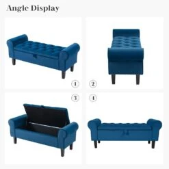 48.43 In. W X 17.72 In. D X 19.29 In. H Navy Tufted Brushed Velvet Armed Storage Bedroom Bench With Rubberwood Legs 11 48.43 In. W X 17.72 In. D X 19.29 In. H Navy Tufted Brushed Velvet Armed Storage Bedroom Bench With Rubberwood Legs -More Furniture Store navy jearey bedroom benches e92cwd hd ny 66 1000
