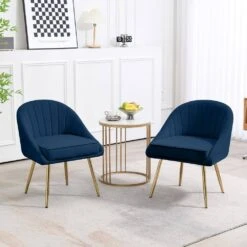 Biscuit Navy Upholstered Outdoor Dining Chair With Tufted Back (Set Of 2) -More Furniture Store navy jearey dining chairs e011 02sc ny 31 1000