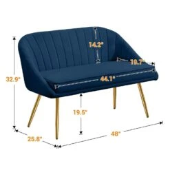 Modern 48 In. Golden Base Velvet Tufted 2-Seats Navy Loveseat Sofa For Living Room Furniture Sets -More Furniture Store navy jearey loveseats e15sry hd ny 66 1000