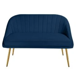 Modern 48 In. Golden Base Velvet Tufted 2-Seats Navy Loveseat Sofa For Living Room Furniture Sets -More Furniture Store navy jearey loveseats e15sry hd ny c3 1000
