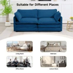 Modern Navy Corduroy Loveseat With Two Pillows For Living -More Furniture Store navy jearey loveseats e46sf 2 ny 40 1000