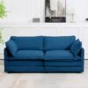 Modern Navy Corduroy Loveseat With Two Pillows For Living