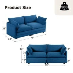 Modern Navy Corduroy Loveseat With Two Pillows For Living -More Furniture Store navy jearey loveseats e46sf 2 ny 66 1000
