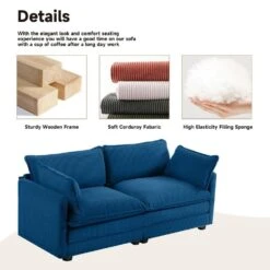 Modern Navy Corduroy Loveseat With Two Pillows For Living -More Furniture Store navy jearey loveseats e46sf 2 ny c3 1000