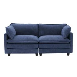 Modern 76.77 In. Navy Looped Velvet Loveseat With Two Pillows For Living -More Furniture Store navy jearey loveseats xes 5 navy 31 1000