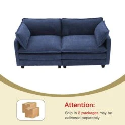 Modern 76.77 In. Navy Looped Velvet Loveseat With Two Pillows For Living -More Furniture Store navy jearey loveseats xes 5 navy c3 1000