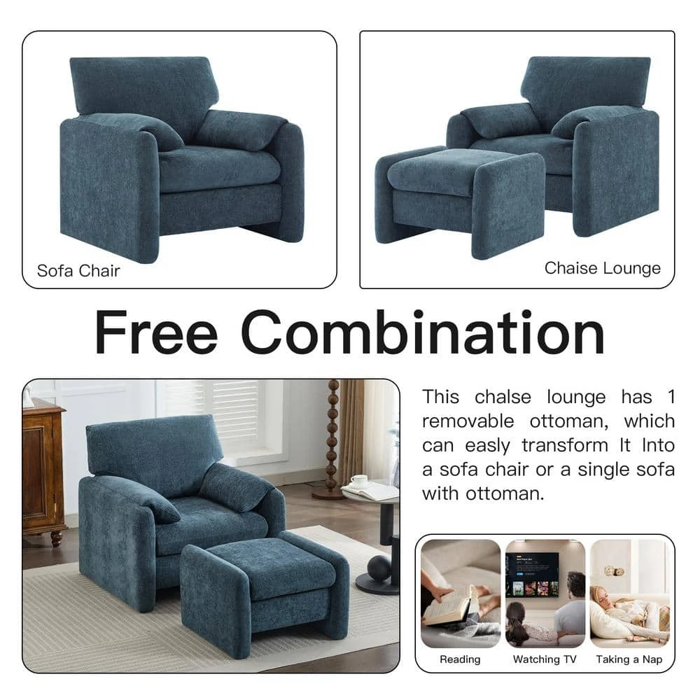 Navy Chenille Wood Comfort Outdoor And Indoor Ottoman For Couch And Accent Chair 6 Navy Chenille Wood Comfort Outdoor And Indoor Ottoman For Couch And Accent Chair - Image 6