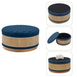 Navy Linen Tufted Rattan Round Storage Ottoman For Bedroom And Living Room 14 Navy Linen Tufted Rattan Round Storage Ottoman For Bedroom And Living Room -More Furniture Store navy jearey ottomans xgjd navy 4f 1000