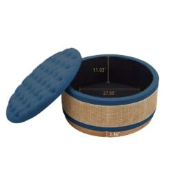 Navy Linen Tufted Rattan Round Storage Ottoman For Bedroom And Living Room 13 Navy Linen Tufted Rattan Round Storage Ottoman For Bedroom And Living Room -More Furniture Store navy jearey ottomans xgjd navy c3 1000