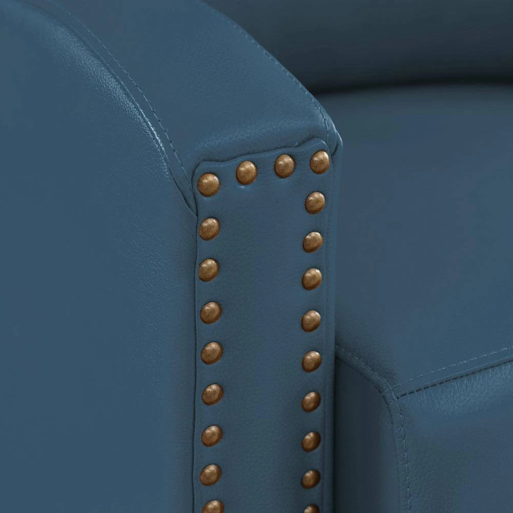 Classic Vintage Cigar Navy Hand Push Leather Recliner With Nailhead Trim 5 Classic Vintage Cigar Navy Hand Push Leather Recliner With Nailhead Trim - Image 5