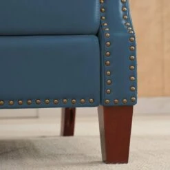 Classic Vintage Cigar Navy Hand Push Leather Recliner With Nailhead Trim 14 Classic Vintage Cigar Navy Hand Push Leather Recliner With Nailhead Trim -More Furniture Store navy jearey recliners rc ts navy 44 1000