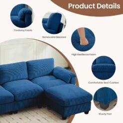 114.96 In Corduroy Modular U-Shaped Navy Sectional Sofa With 2-Ottomans For Living Room And Spacious Space -More Furniture Store navy jearey sectional sofas dxrzjsf6 navy 44 1000