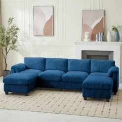 114.96 In Corduroy Modular U-Shaped Navy Sectional Sofa With 2-Ottomans For Living Room And Spacious Space -More Furniture Store navy jearey sectional sofas dxrzjsf6 navy 4f 1000